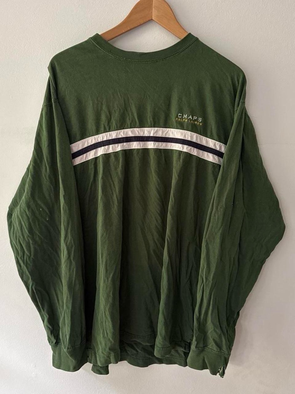 Vintage 90s Chaps x Ralph Lauren Green Striped Long Sleeved Tee